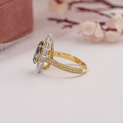 Champagne Pear Cut Double Halo Engagement Ring Rings