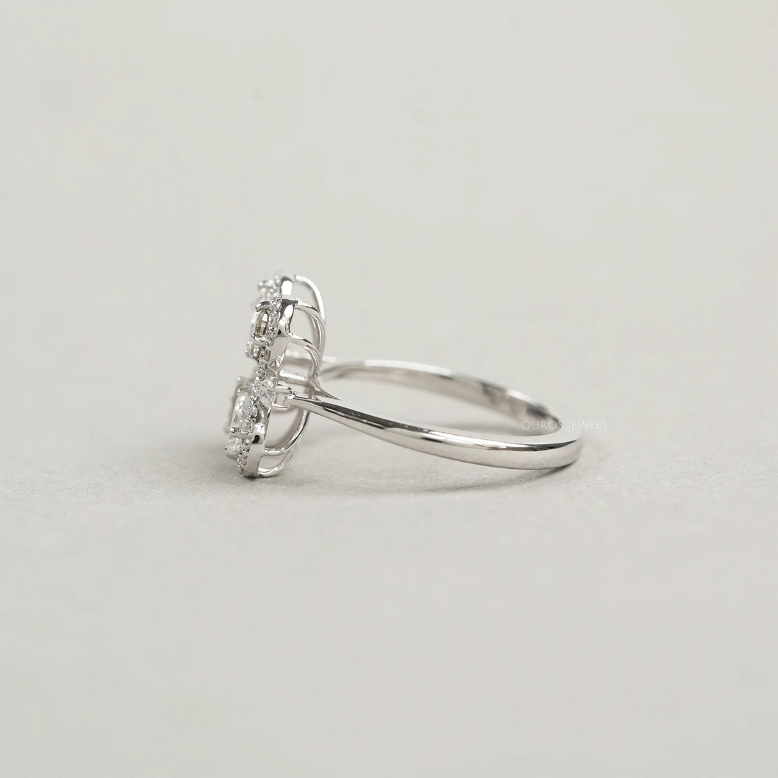 Unique Floral Shape Olive Pear Cut Halo Lab Diamond Ring