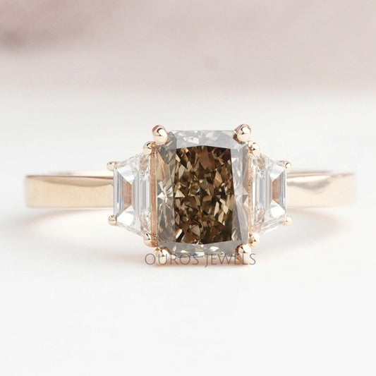 Olive Radiant Cut Three Stone Lab Grown Diamond Engagement Ring Rings