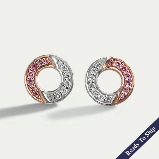 Round Cut Lab Grown Diamond Two Tone Circle Earrings