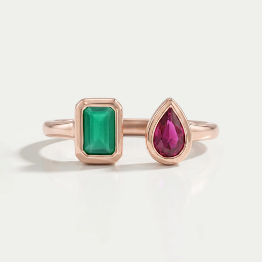 Rose Gold Open Cuff Gemstone Ring Rings