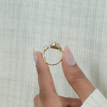 Champagne Step Cut Oval Diamond Halo Open Ring Ring