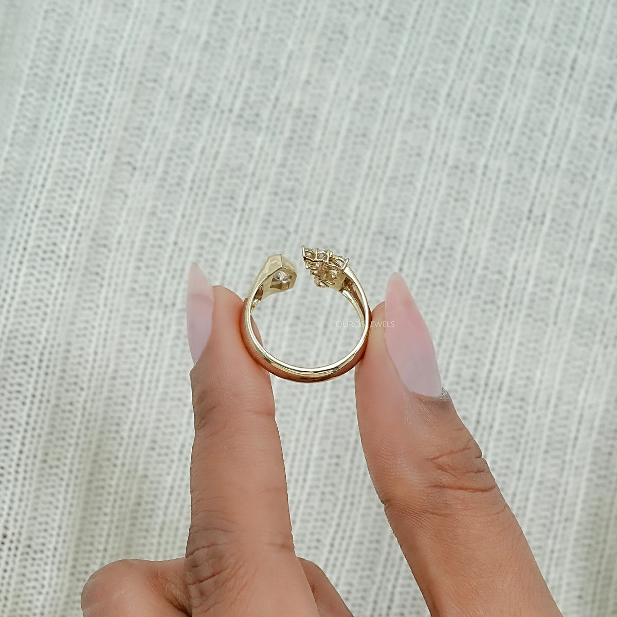 Lozenge Cut Bezel Cluster Wide Open Ring