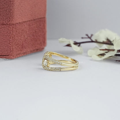 Double Loop Round Diamond Pave Set Open Ring