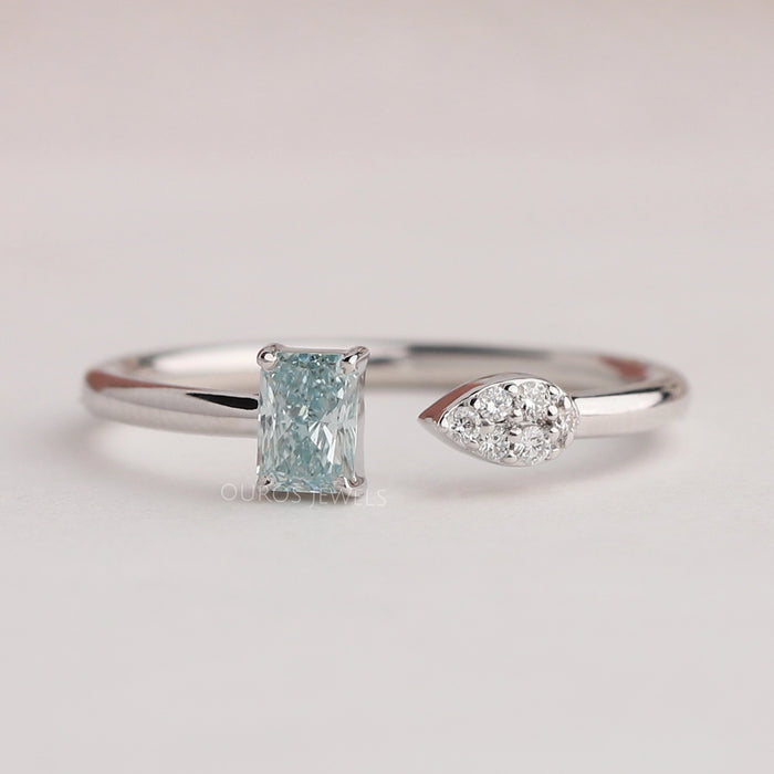 Green Radiant Diamond Open Cuff Dainty Ring