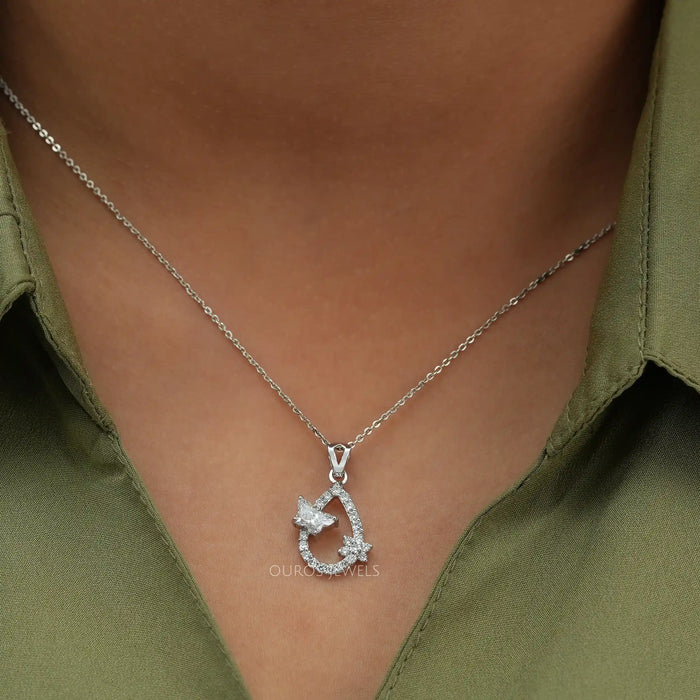 Open Pear Shaped Butterfly And Round Cut Pendant