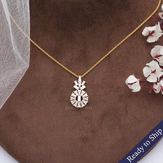 Yellow Gold Tapered Baguette Cut Lab Diamond Pendant