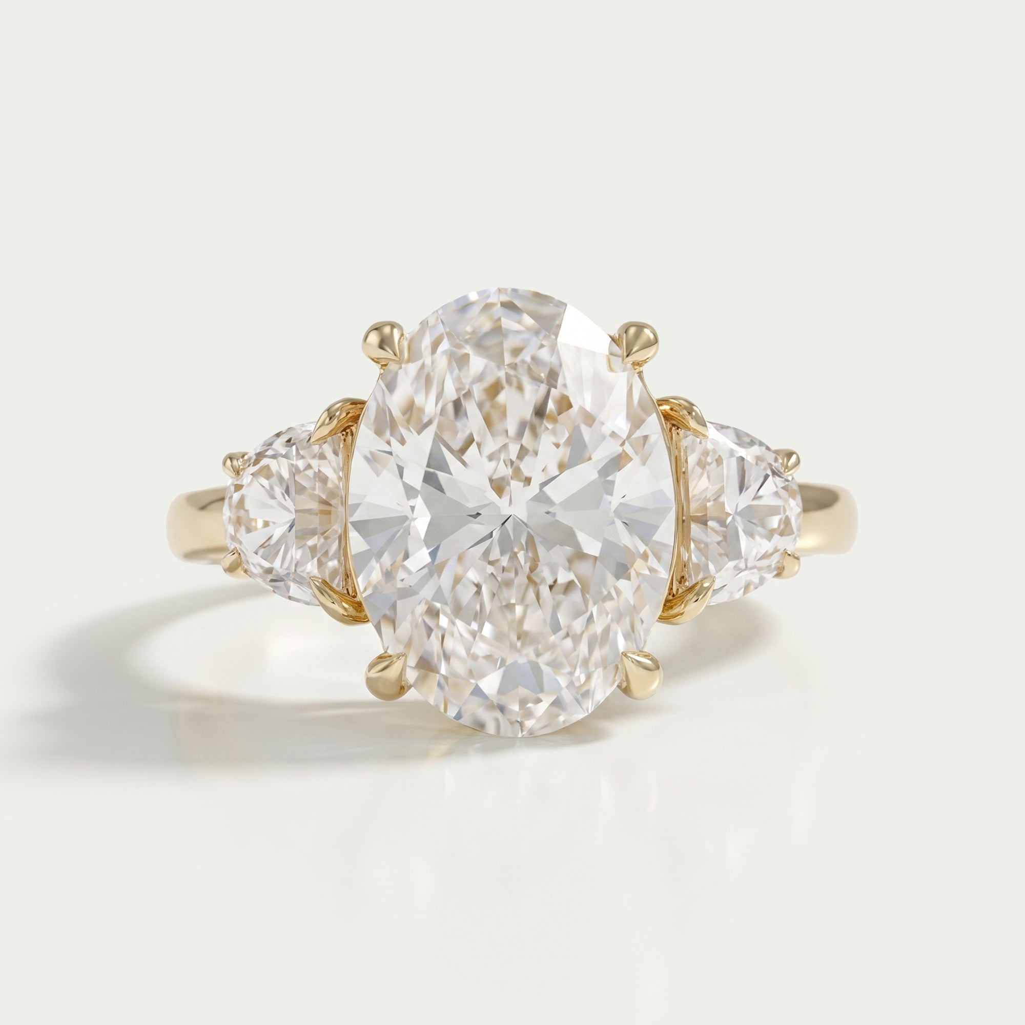 Oval And Half Moon Lab Diamond Three Stone Ring