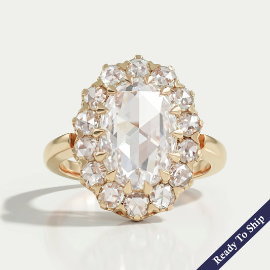Rose Cut Oval Diamond Halo Engagement Ring