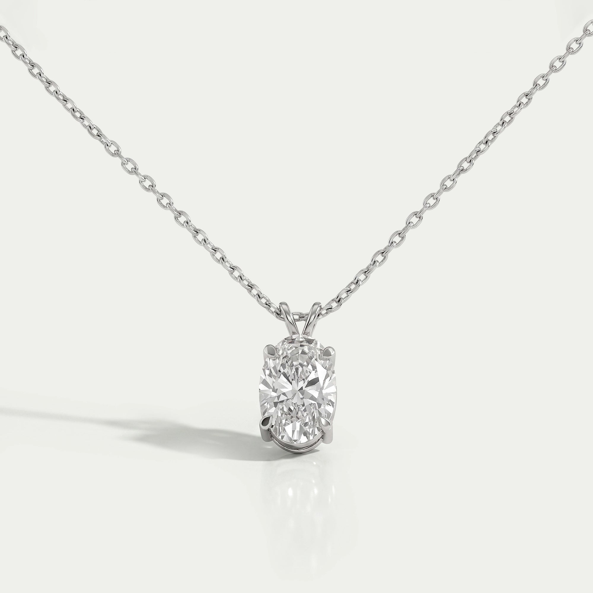 Oval Cut Lab Diamond Solitaire Bail Pendant Necklaces
