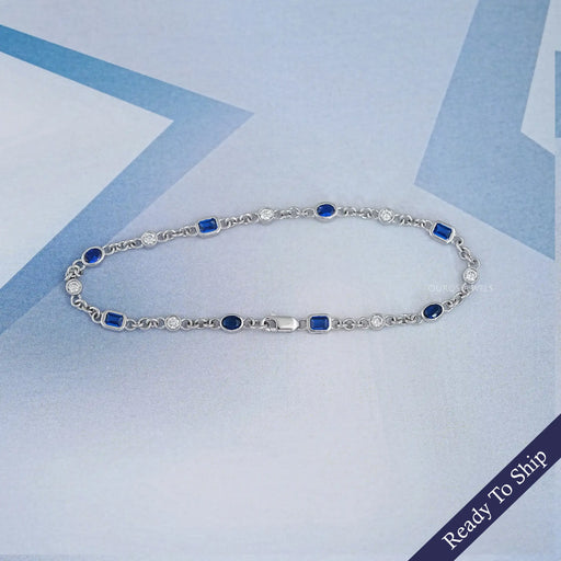 Sapphire Emerald And Oval Gemstone Bezel Set Chain Bracelet