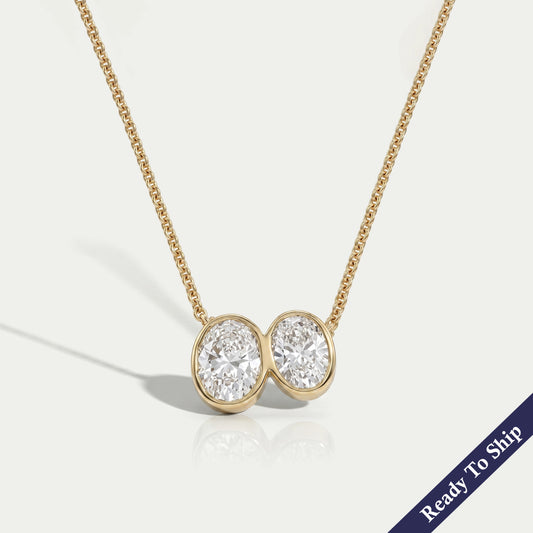 Duo Oval Diamond Bezel Toi Et Moi Pendant Necklaces