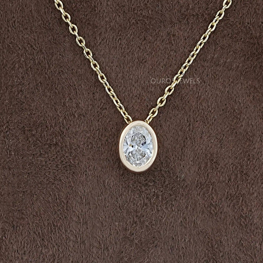 Oval Lab Diamond Bezel Set Solitaire Pendant Necklaces