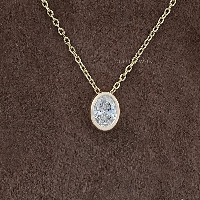 Oval Lab Diamond Bezel Set Solitaire Pendant Necklaces
