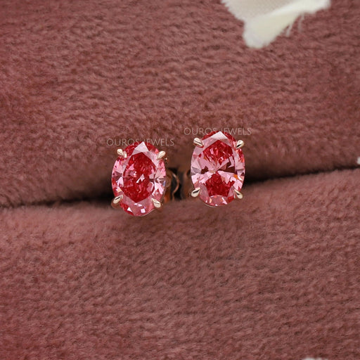 Pink Oval Lab Grown Diamond Stud Earrings Earring