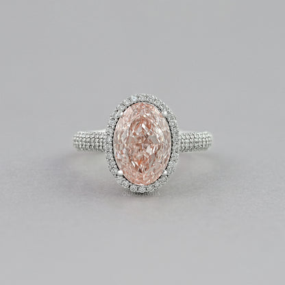Fancy Pink Oval Diamond Pave Set Accent Ring Ring