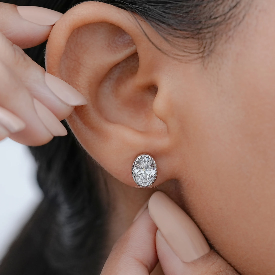 Oval Cut Lab Diamond Milgrain Stud Earrings Earrings
