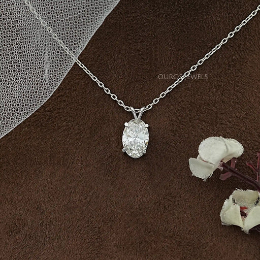 Oval Cut Lab Diamond Solitaire Bail Pendant Necklaces