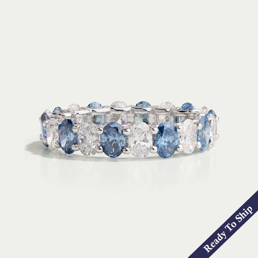 Blue Oval Cut Lab Diamond Eternity Wedding Band Ring