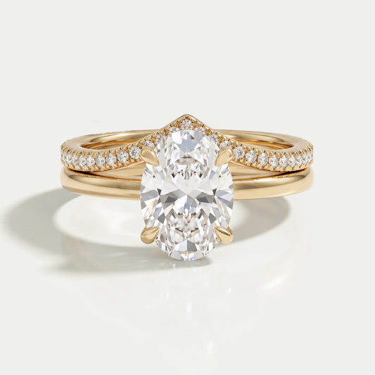 Solitaire Oval Cut Lab Diamond Curved Bridal Ring Set