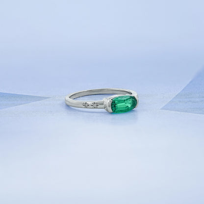 Green East West Oval Gemstone Accent Engagement Ring