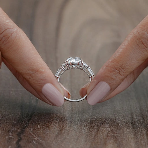 Oval And Half Moon Diamond Five Stone Engagement Ring Rings