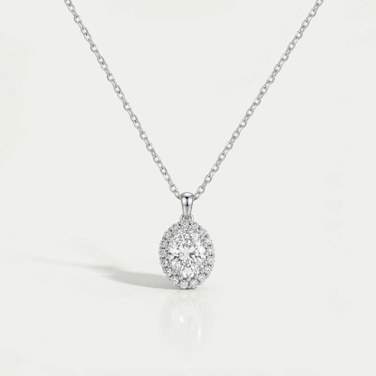 Oval and Round Lab Grown Diamond Halo Pendant Necklaces