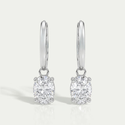 Oval Diamond Dangle Hoop Earrings Earrings