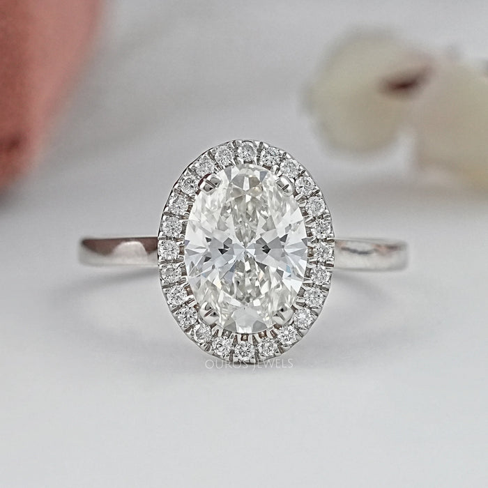 Oval Cut Lab Diamond Halo Set Engagement Ring Rings