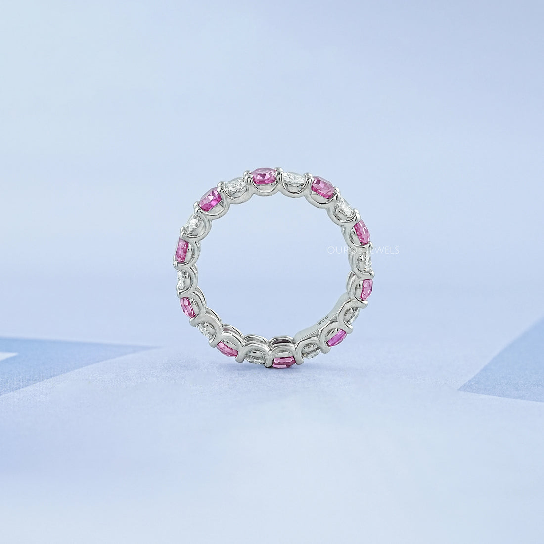 Pink Oval Lab Gemstone Eternity Band Ring