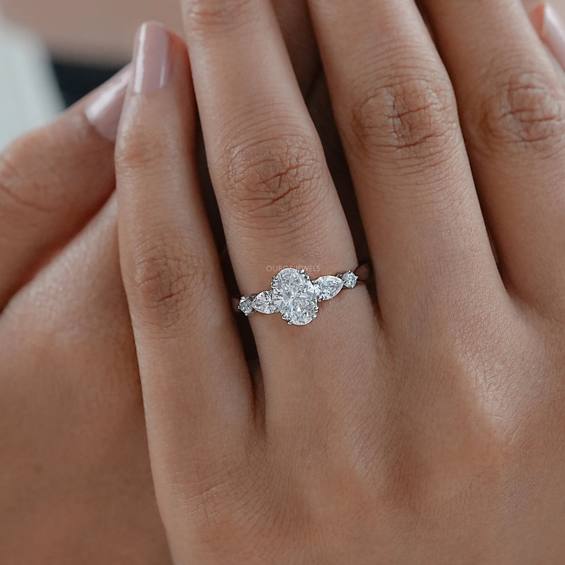 Oval And Pear Lab Diamond Five Stone Engagement Ring Rings