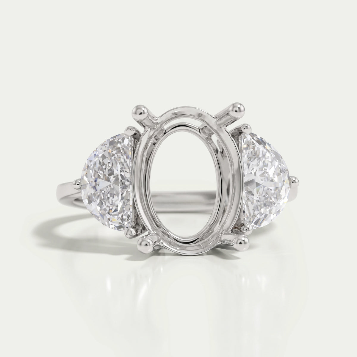 Oval Shape And Half Moon Semi Mount Engagement Ring