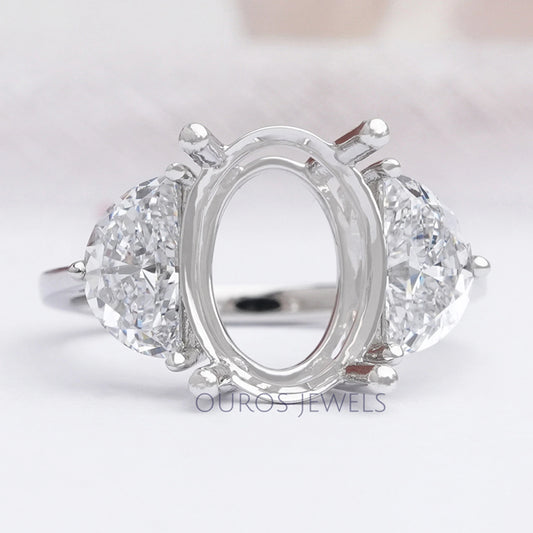Oval Shape And Half Moon Semi Mount Engagement Ring