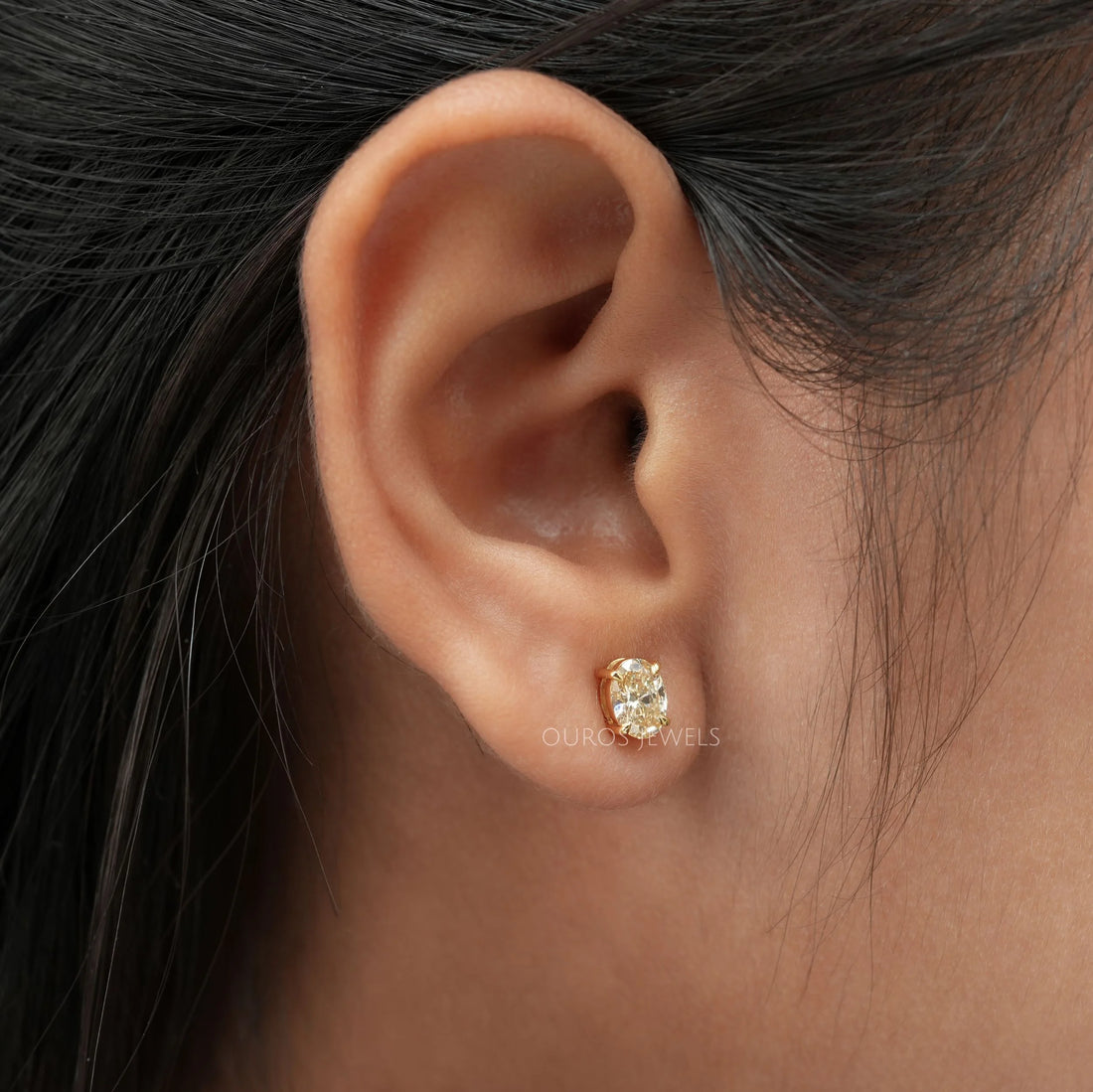 Yellow Oval Diamond Stud Earrings Earring