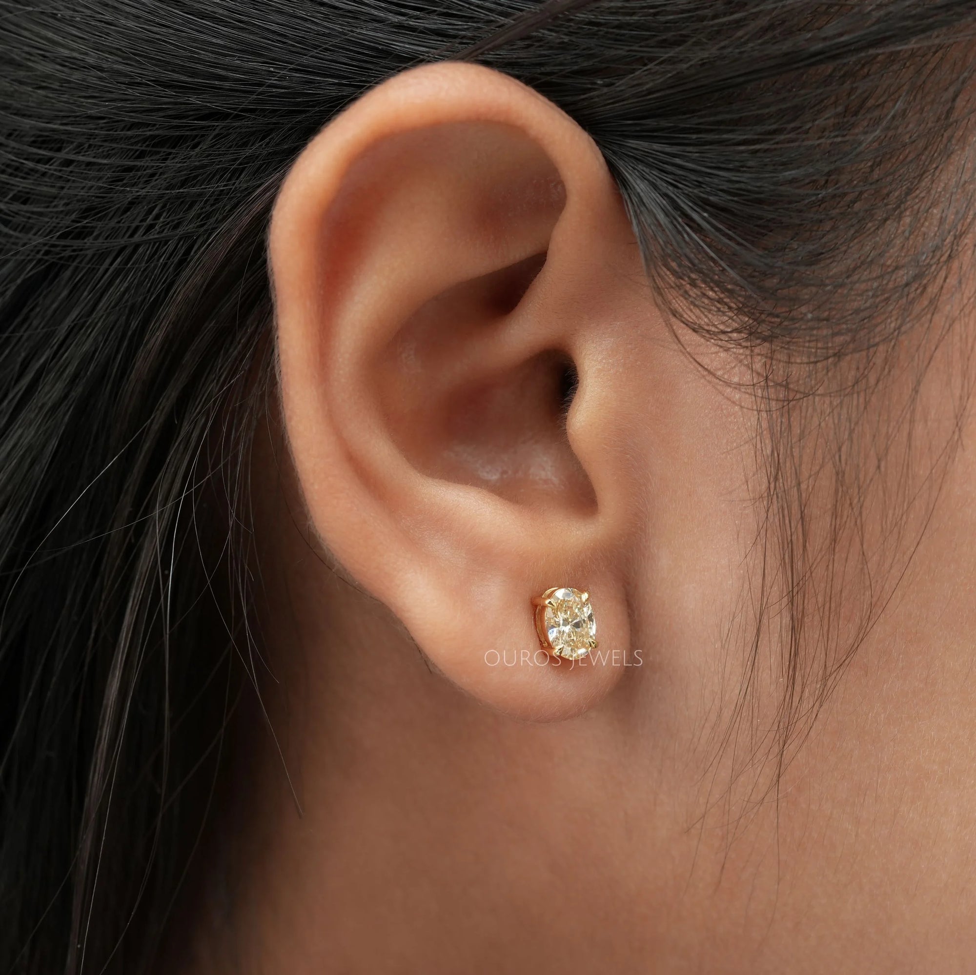 Yellow Oval Diamond Stud Earrings Earring