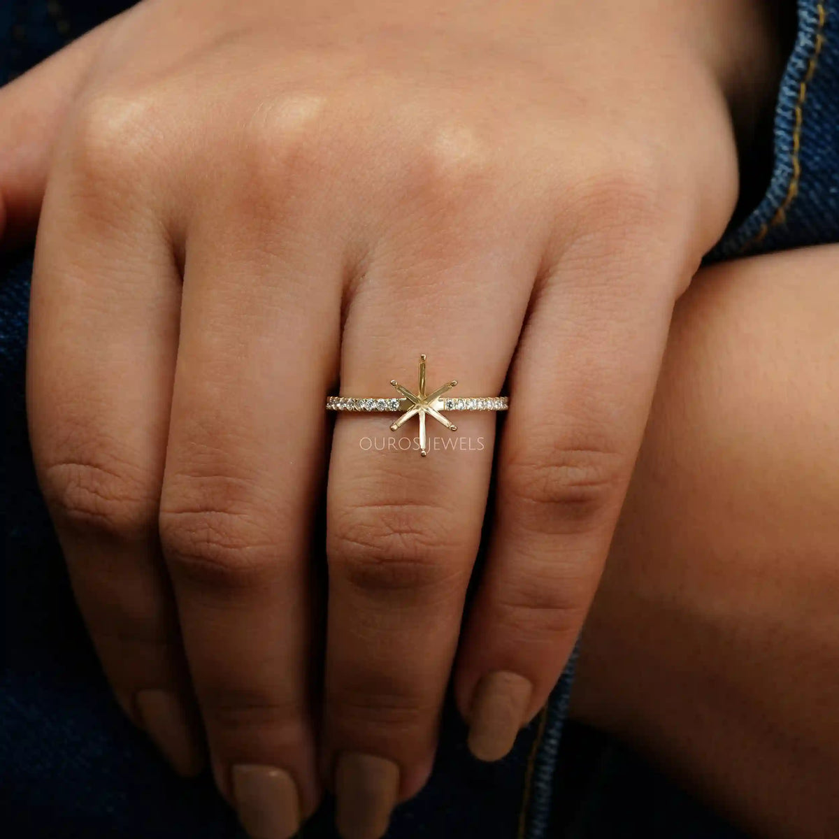 Oval Shape Semi Mount Accent Diamond Ring