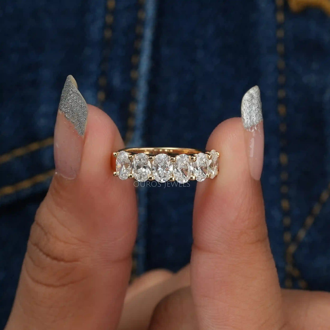 Oval Cut Lab Diamond Wedding Band Rings