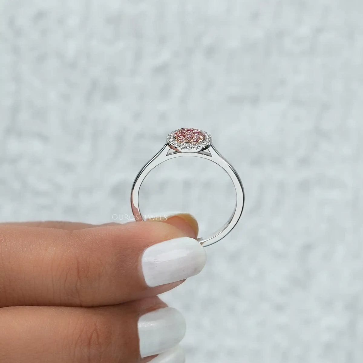 Pink Round Cut Cluster Halo Diamond Anniversary Ring