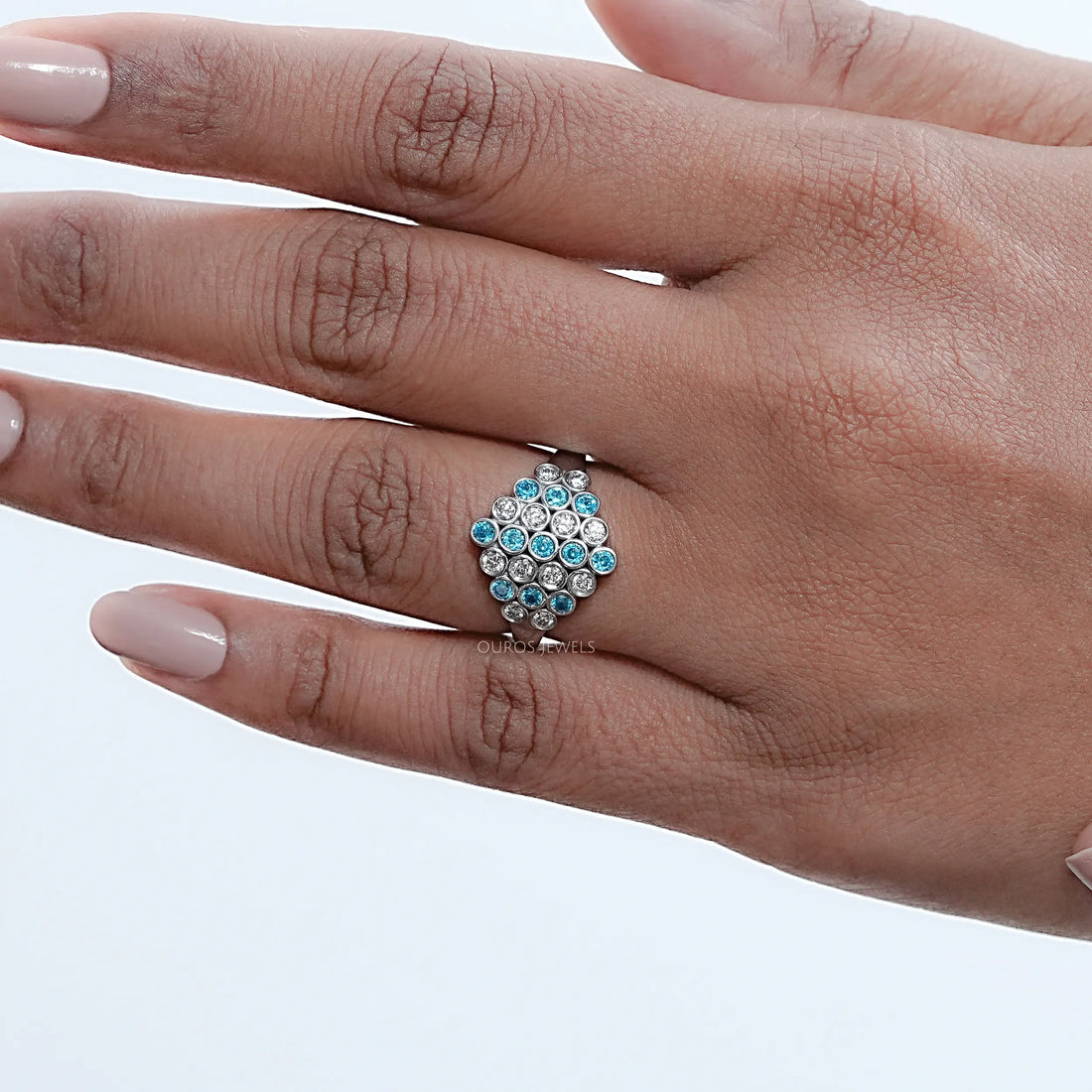 Paraiba Round Gemstone Bezel Set Wedding Ring