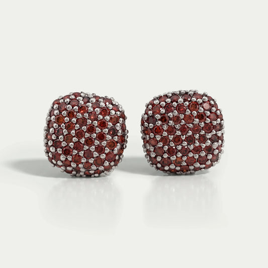 Red Round Cut Lab Diamond Pave Set Stud
