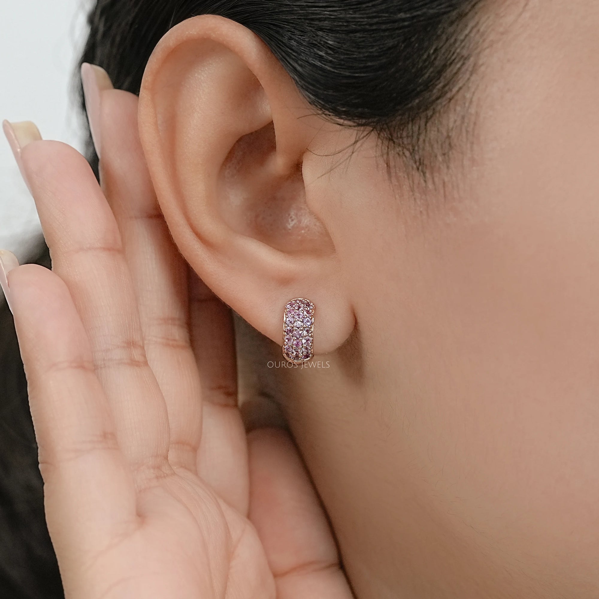 Natural Gemstone Pave Huggie Hoop Earrings Earring