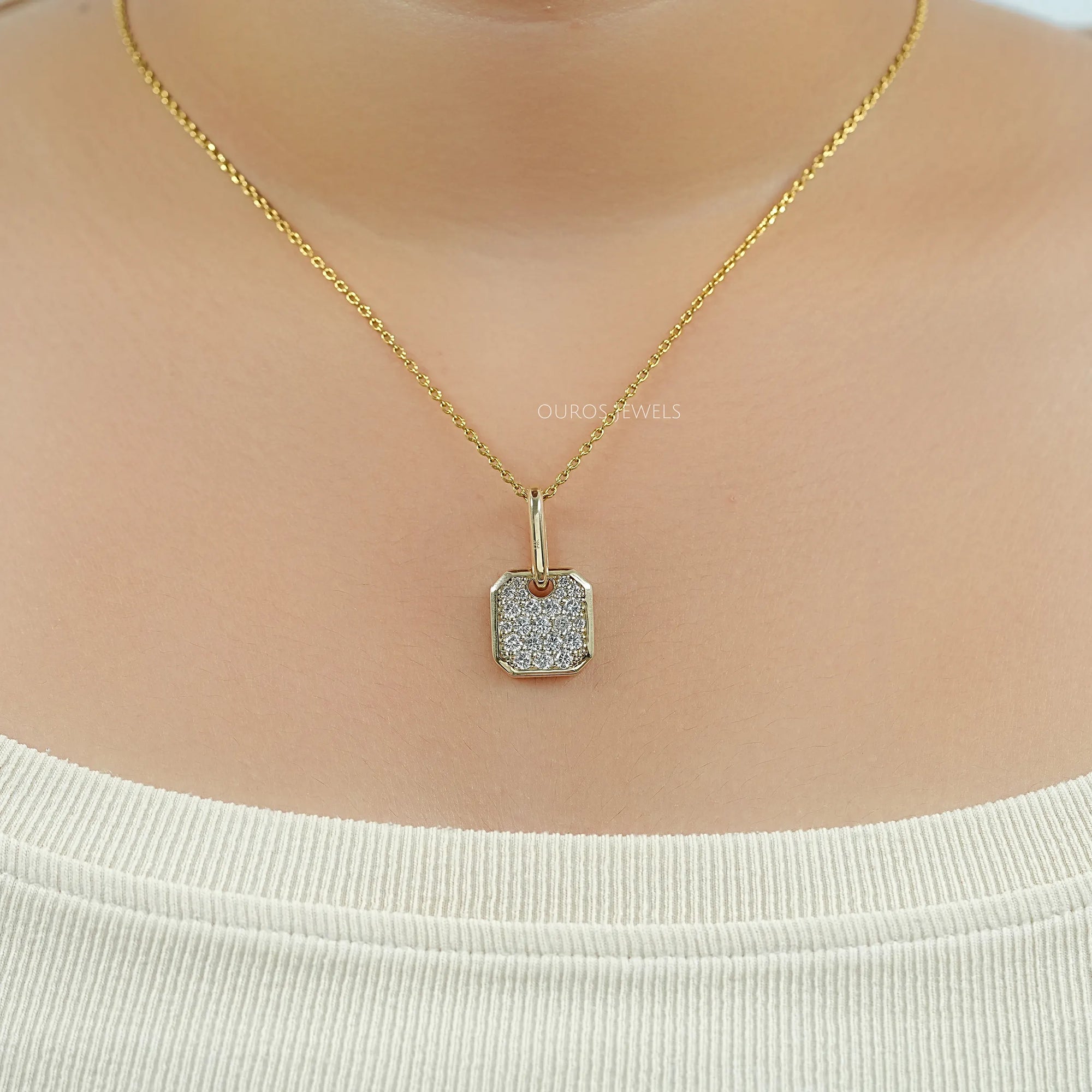 Octagon Shape Lab Diamond Pave Set Pendant