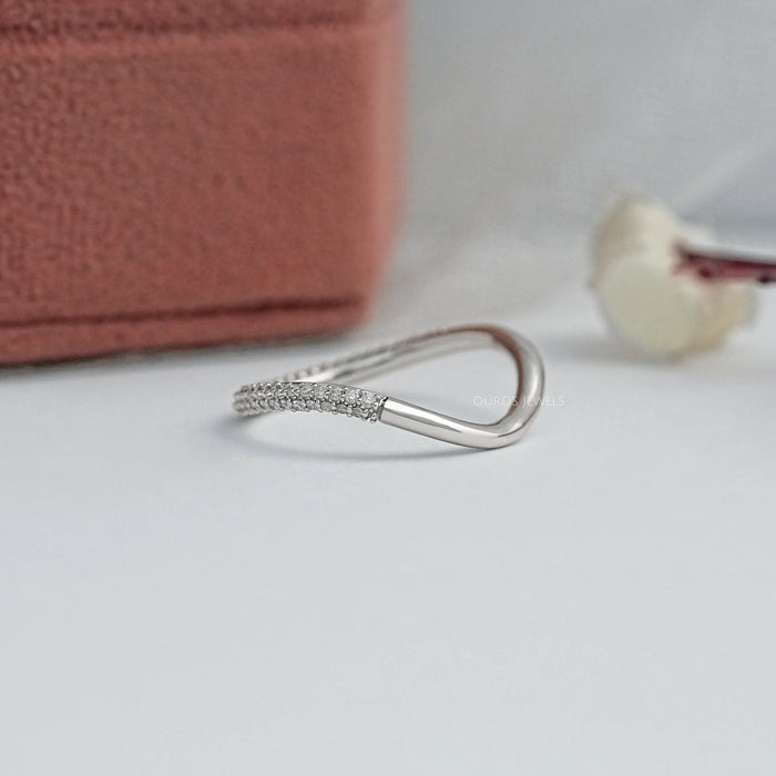 Pave Set Round Lab Diamond Curved Band Ring