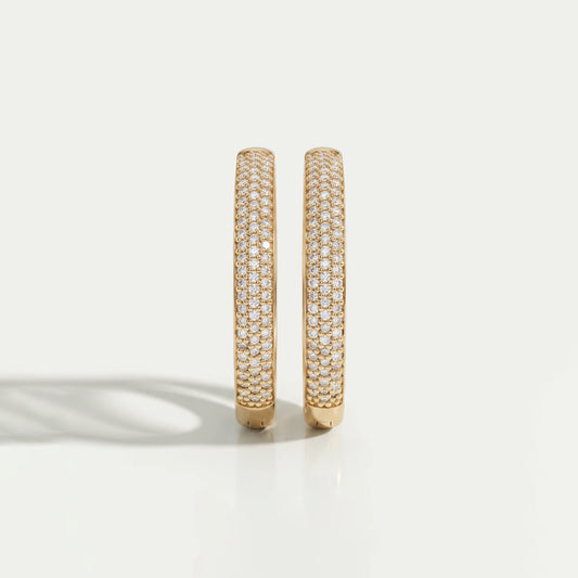 Pave Set Round Diamond Hoop Earrings Earrings