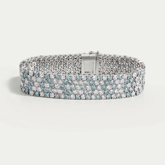 Fancy Blue Round Cut Lab Diamond Wide Bracelet Bracelet