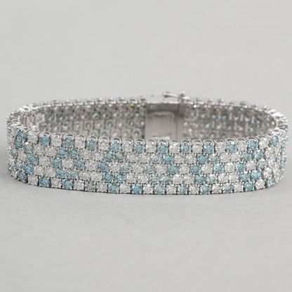 Fancy Blue Round Cut Lab Diamond Wide Bracelet Bracelet