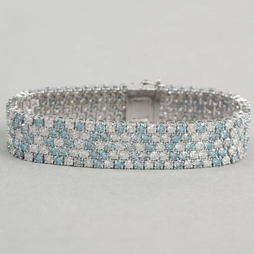 Fancy Blue Round Cut Lab Diamond Wide Bracelet Bracelet
