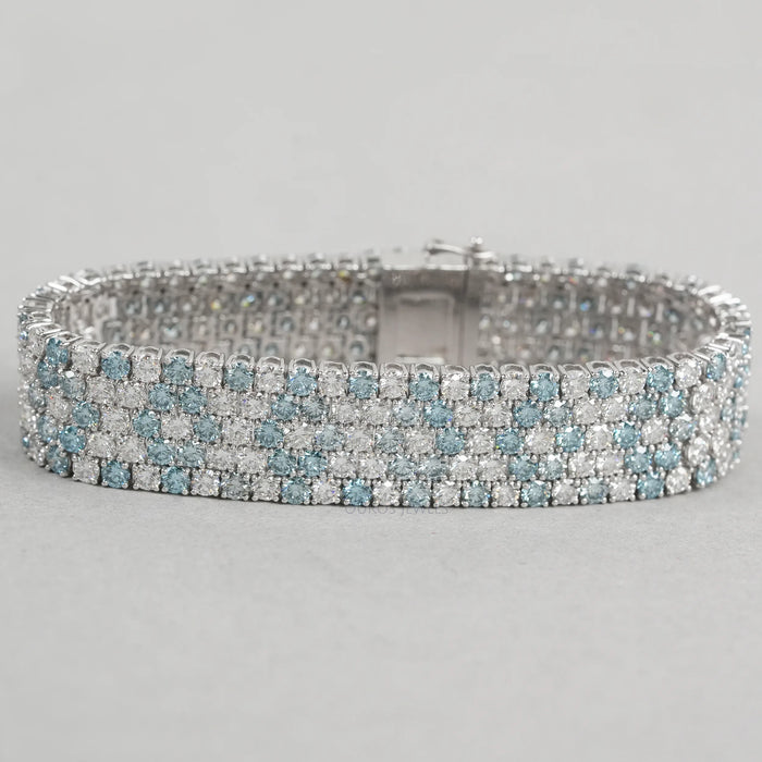 Fancy Blue Round Cut Lab Diamond Wide Bracelet Bracelet