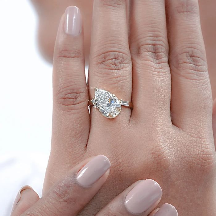 Yellow Gold Pear Cut Lab Diamond Engagement Ring