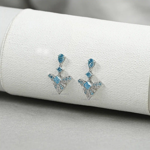 Blue Geometric Diamond Drop Earrings Earrings